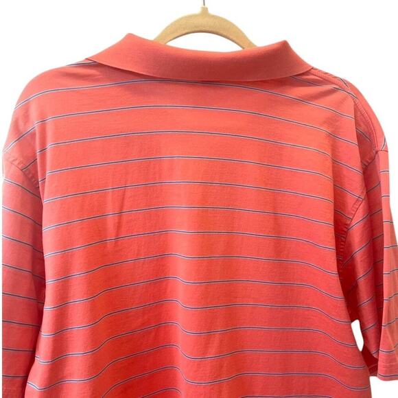 Peter Millar Men's Size XL Cotton Golf Polo Coral with Blue Stripes - Picture 4 of 6
